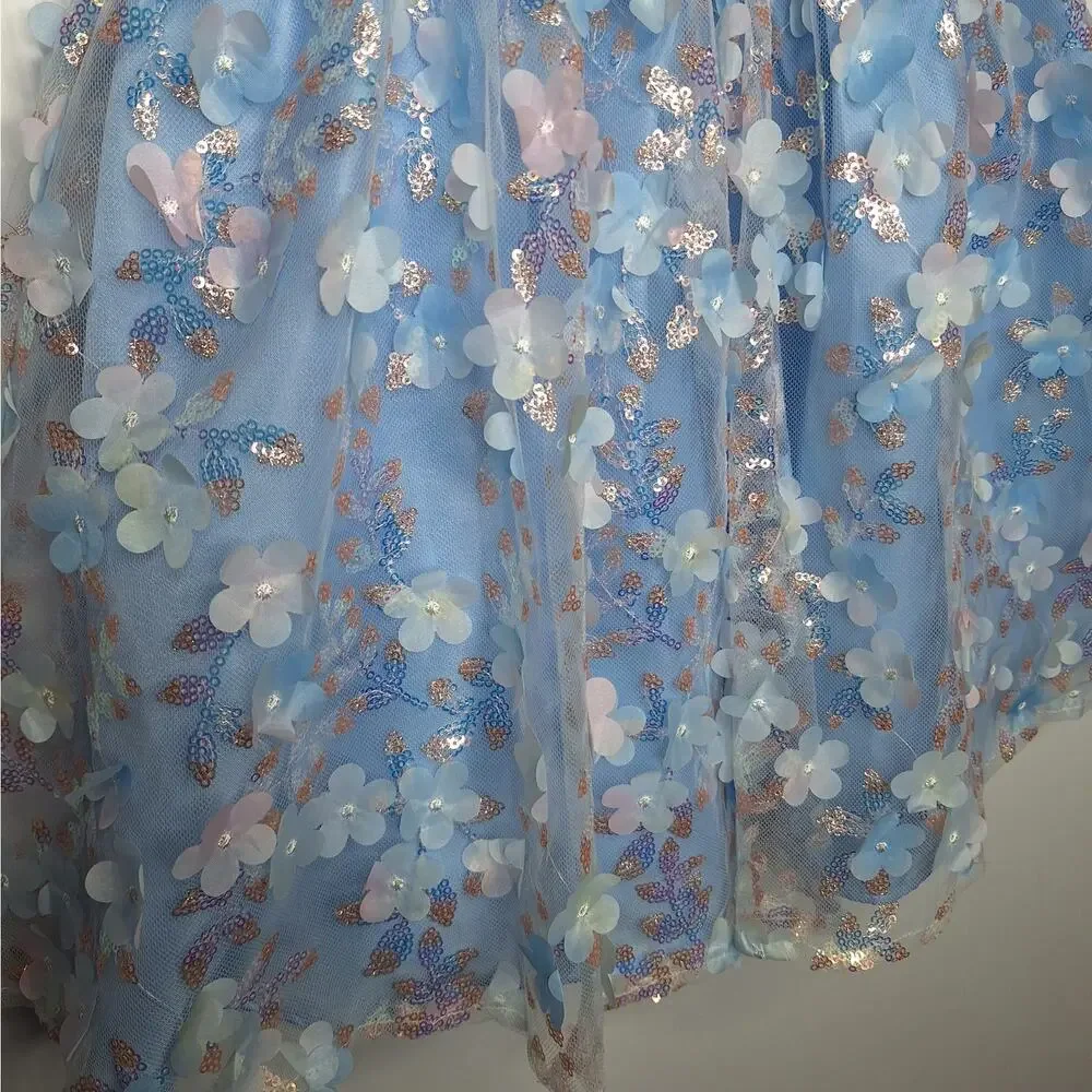 Rare Edition Sequin Floral Dress Girls 5 Fluffy Princess Fancy Party Puff Sleeve